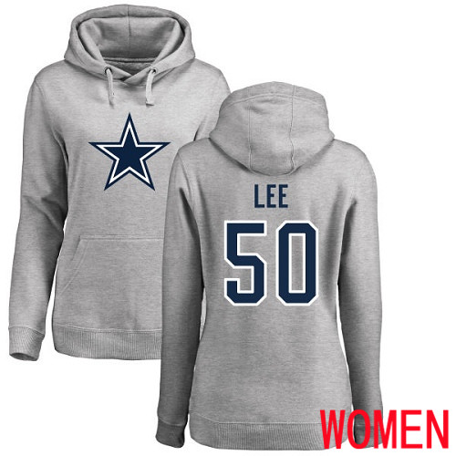 Women Dallas Cowboys Ash Sean Lee Name and Number Logo #50 Pullover NFL Hoodie Sweatshirts